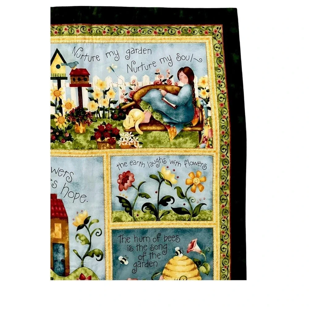 Cottagecore Garden Story Quilt Wall‎ Hanging Embroidered Floral 30x50